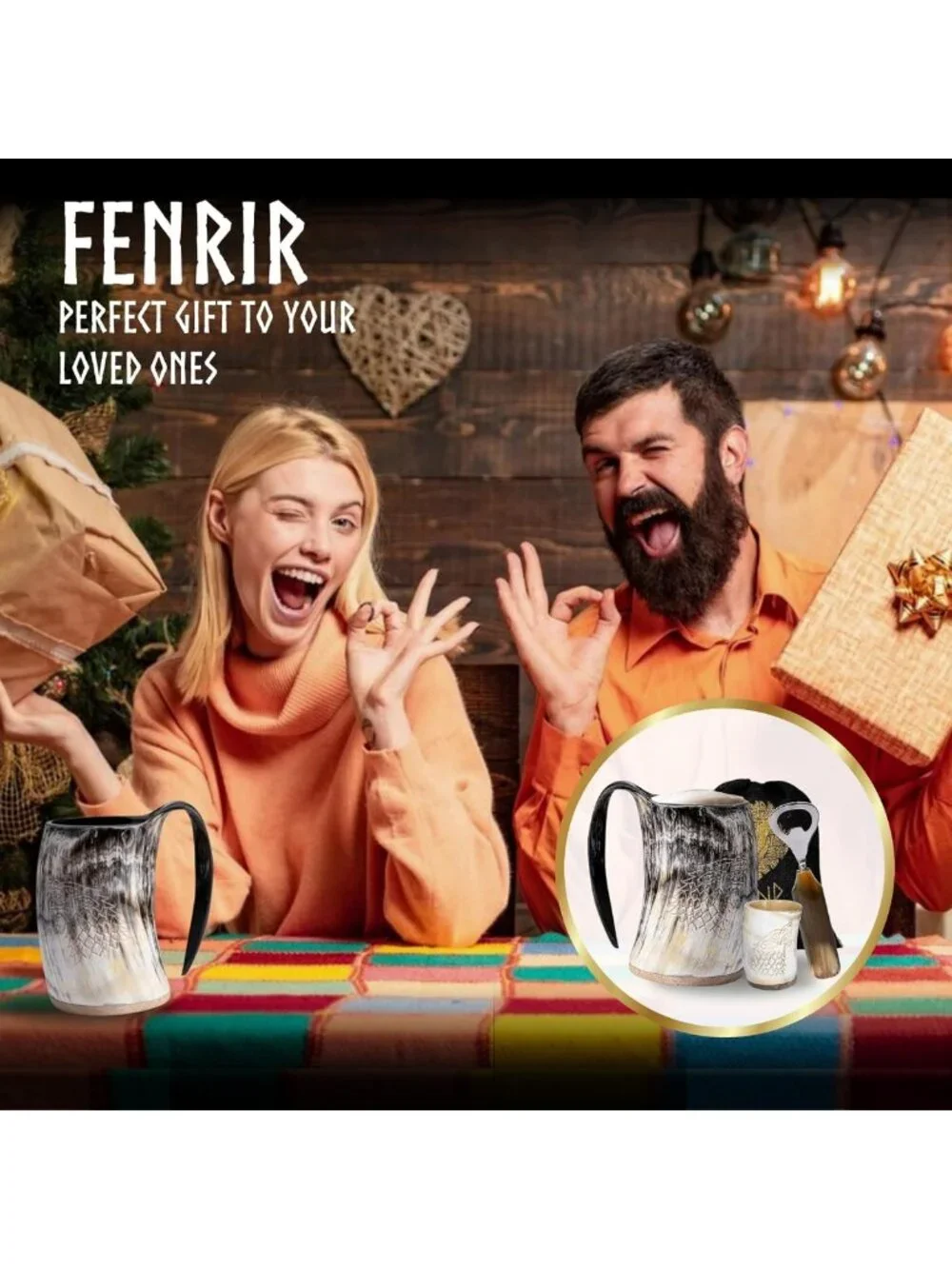 Handmade Viking Drinking Horn Mug Set - Unique Gift for Men, Dad, Husband - 16